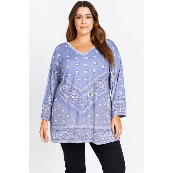 Women's Purple 3/4 Sleeve V-Neck Tunic 4XL - Picture 1 of 9